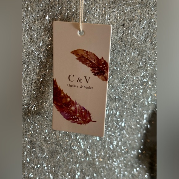 C&V Chelsea & Violet Silver Long Sleeve Metallic Eyelash Sweater - Picture 8 of 10